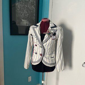 Desigual Cotton Striped Jacket with Fabric Embellishment